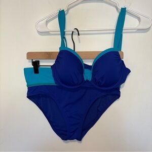 Tommy Bahama 2 Piece Blue Colorblock Bikini Set-32C Lined Top/XS Hipster Bottom